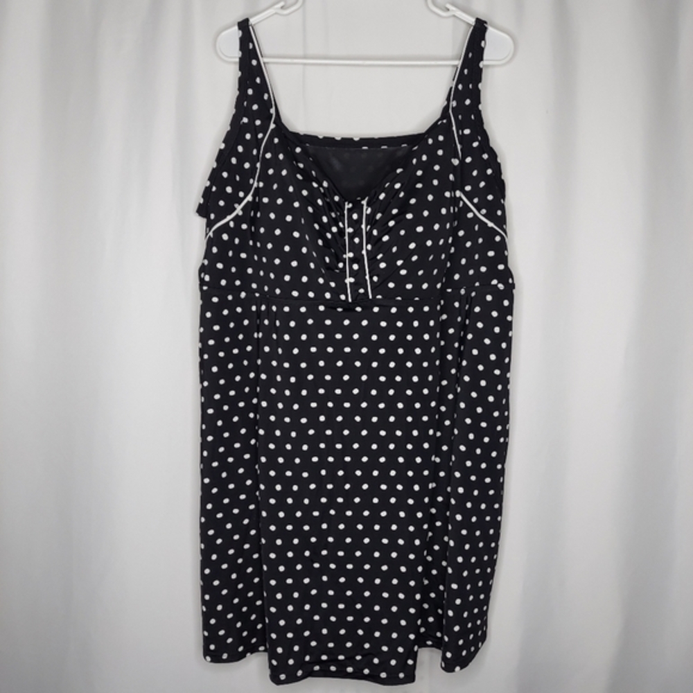 Swimsuits for All Womens 32 Black White Polkadot Empire Padded Bra-Insert V-Neck